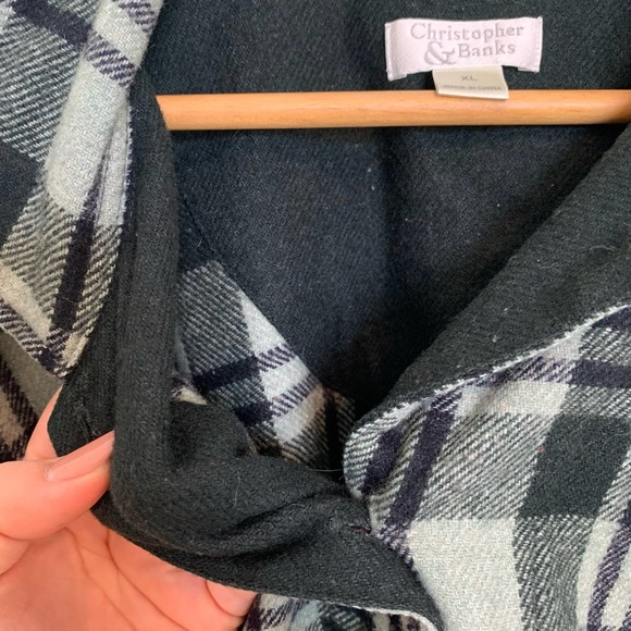 Christopher & Banks Jacket Long Sleeve Wool Blend Button-front Plaid Gre… - Picture 11 of 15